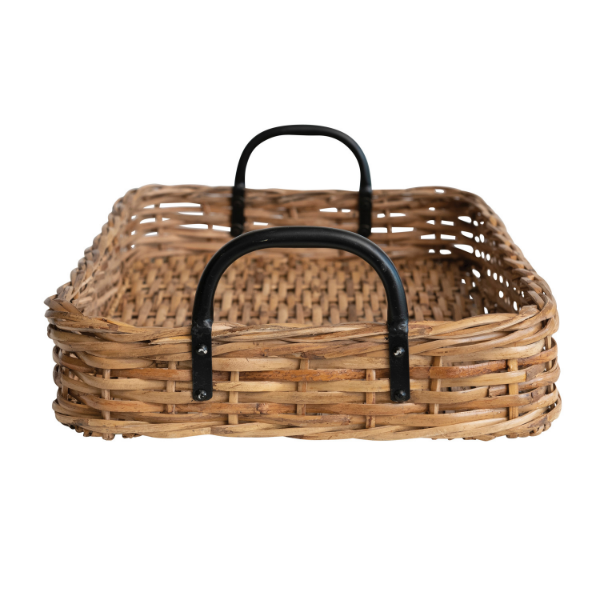 Rattan Tray with Black Handles