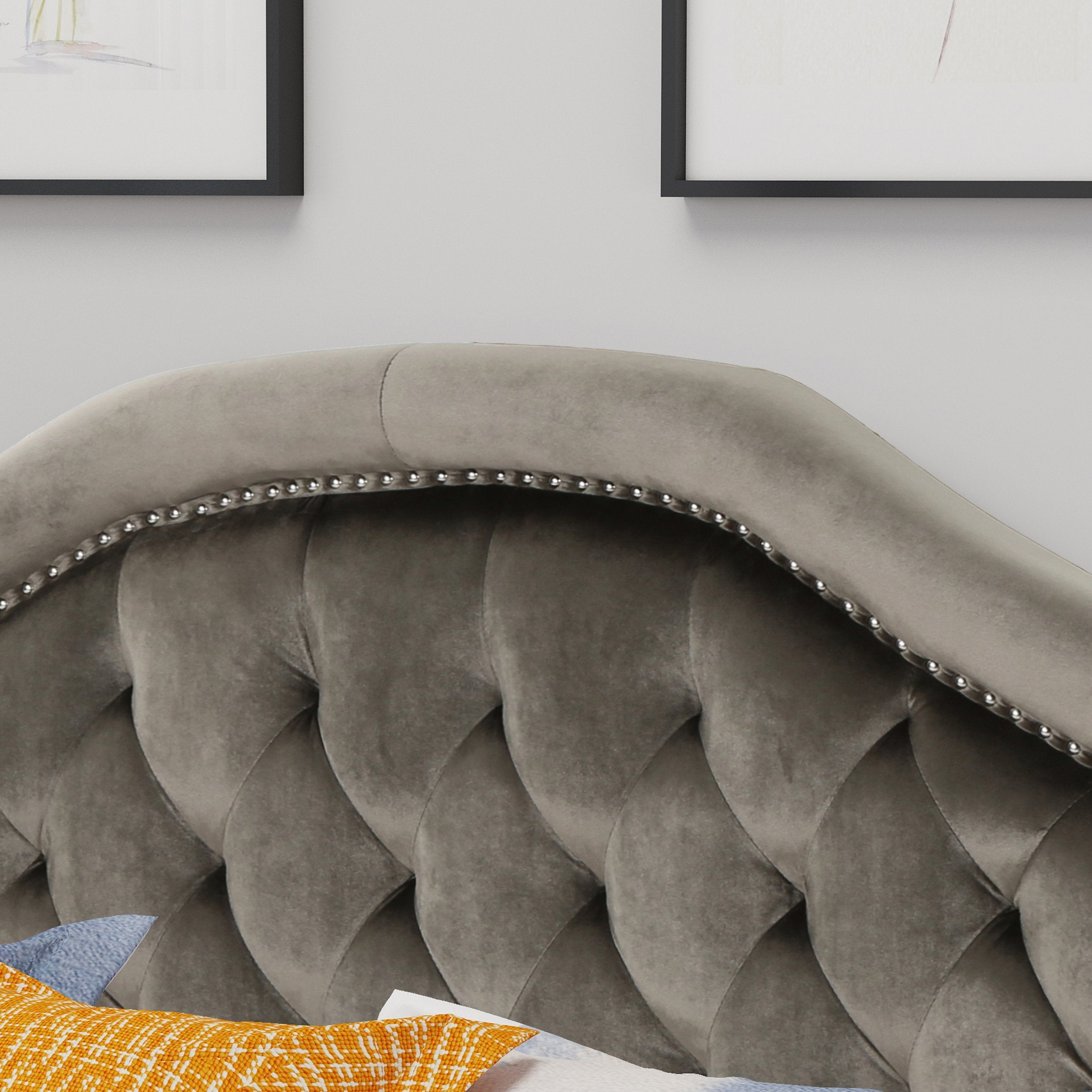 New Velvet Studded Seam Tufted Queen/Full Headboard - NH585303