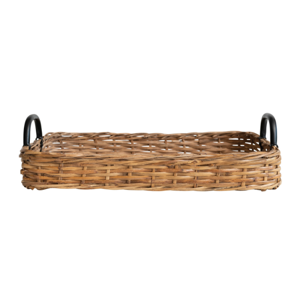 Rattan Tray with Black Handles