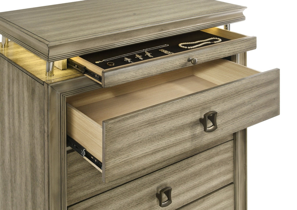 Giselle 6-drawer Bedroom Chest with LED Rustic Beige