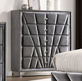 Carissa Art Deco Style Upholstered Bedroom Chest w/ Crystal Knobs - Gray